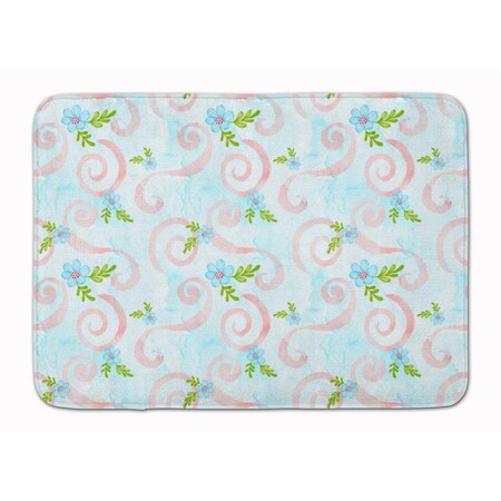 Carolines Treasures Watercolor Blue Flowers and Swirls Machine Washable Memory Foam Mat BB7482RUG